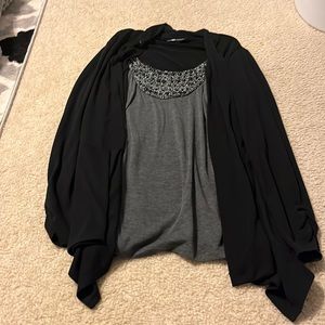 Black and Gray long sleeve shirt w/beaded neckline